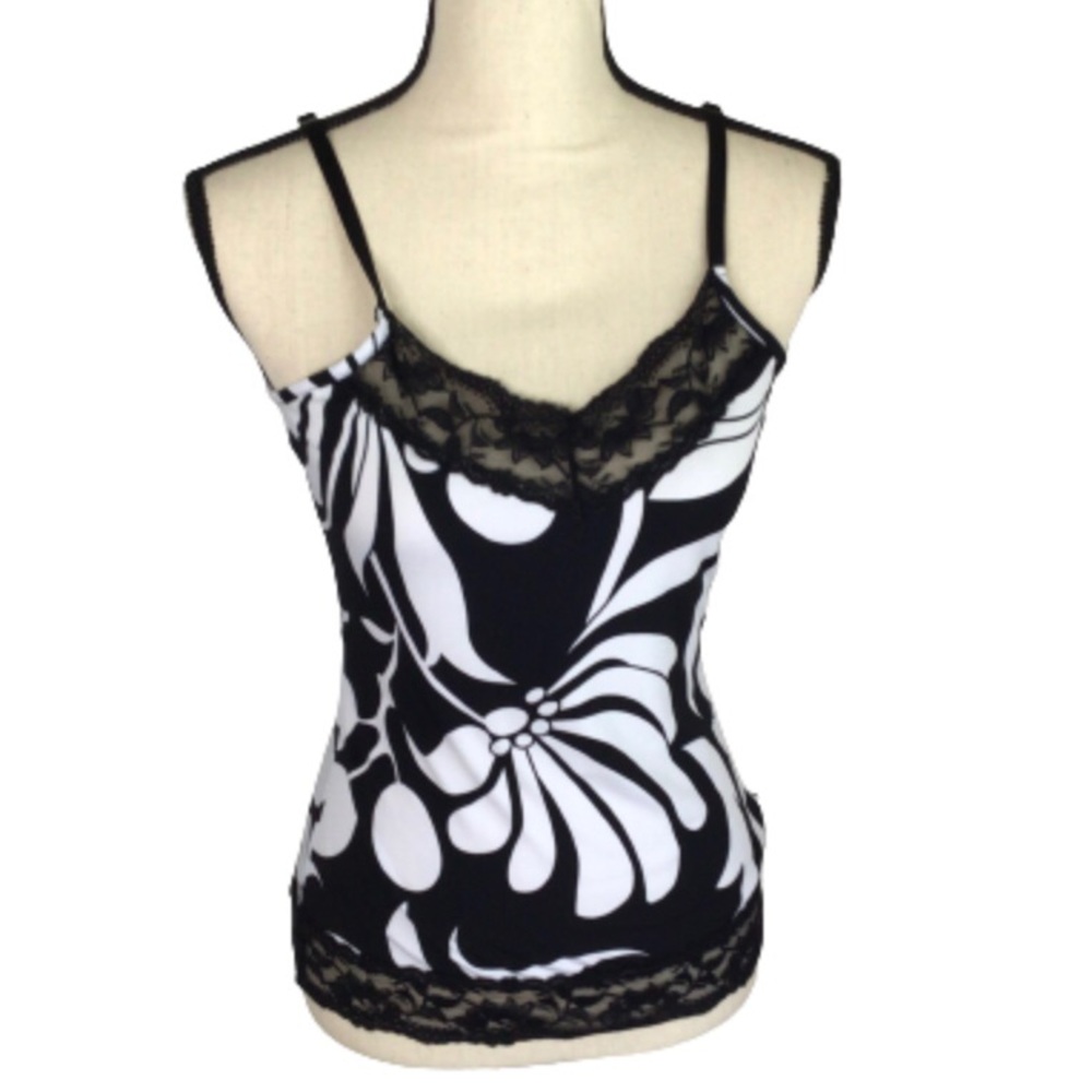 WHBM Black & White Lace Trimmed Cami Tank Small